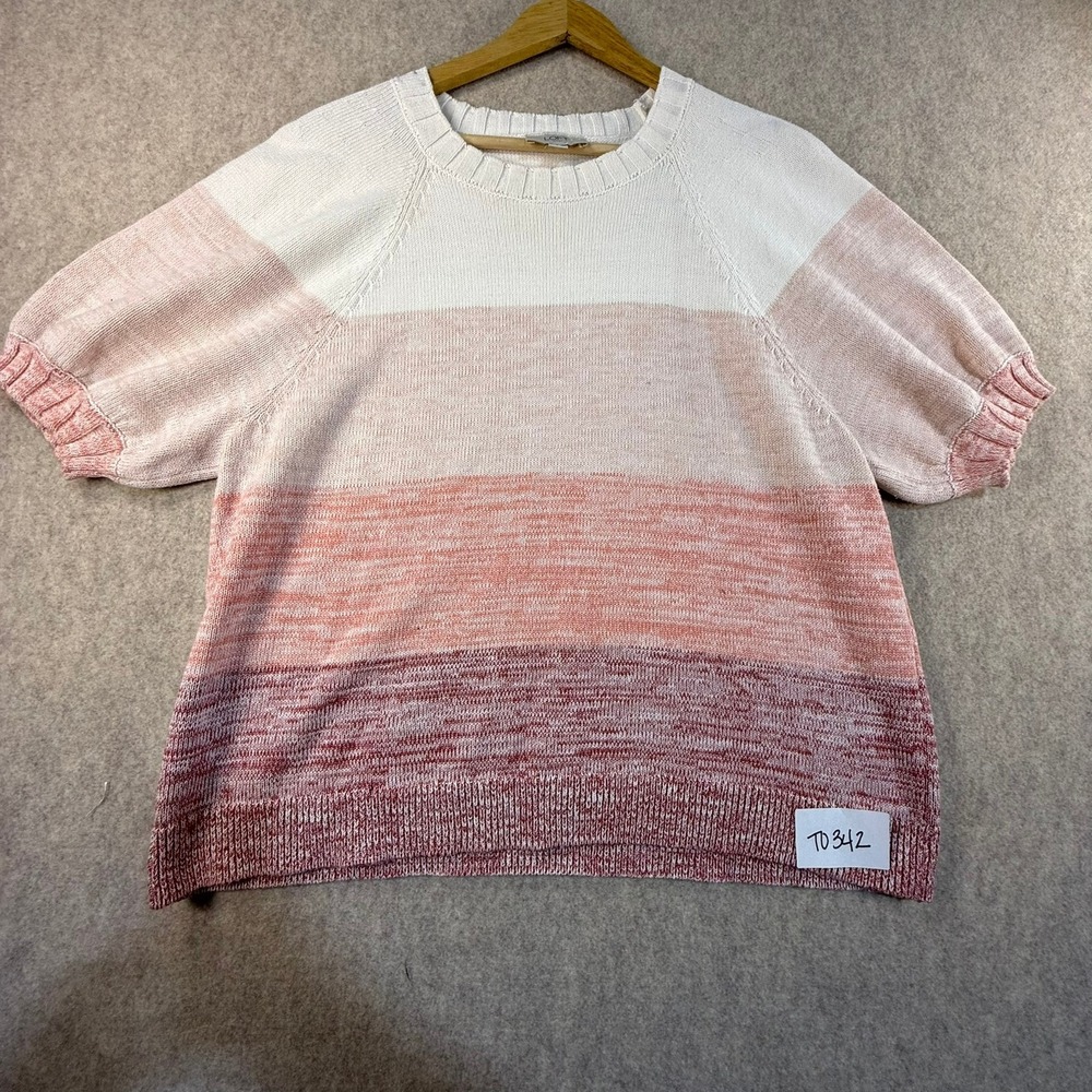 Loft Outlet Womens XL Short Sleeve Ombre Colorblock Knit Sweater Pink White